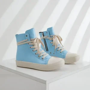 Jushicloth Women Fashion Blue Faux Leather High Top Shoes