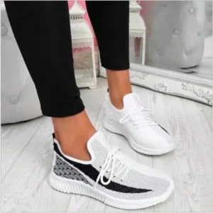 Jushicloth Women Fashion Casual Thick Sole Breathable Fly Woven Thick Sole Lace Up Sneakers