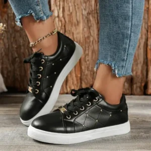 Jushicloth Women Fashion Shallow Toe Round Toe Casual Lace Up Sneakers