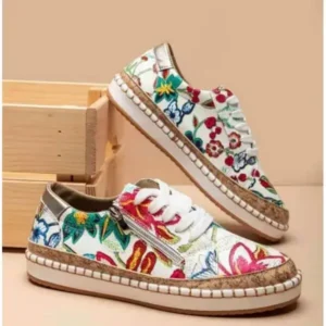 Jushicloth Women Fashion Color Matching Ethnic Style Printed Sneakers