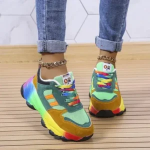 Jushicloth Women Fashion Platform Color Block Platform Sneakers