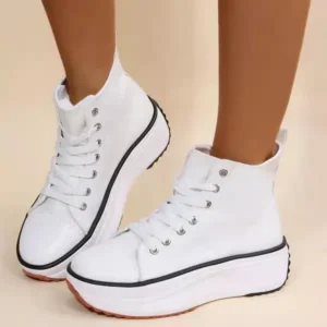 Jushicloth Women Fashion Platform Round Toe Canvas Lace Up Sneakers