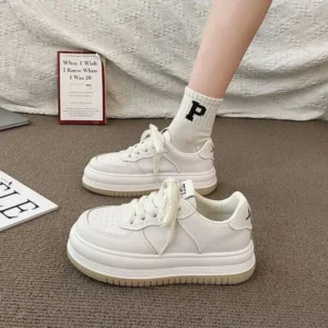 Jushicloth Women Fashion Round Toe Petite Platform Platform Lace-Up Sneakers