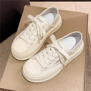 Jushicloth Women Fashion Shell Toe Platform Solid Color Lace-Up Sneakers