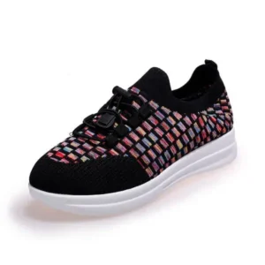 Jushicloth Women Fashion Low-Top Lace-Up Platform Color-Block Fly-Knit Sneakers