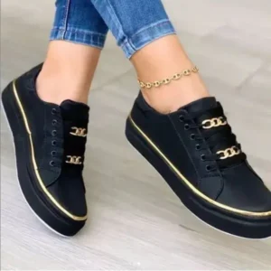 Jushicloth Women Thick Bottom Chain Casual Round Toe Fashion Pu Sneakers